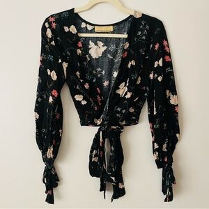 Black Floral Crop Top, Size M